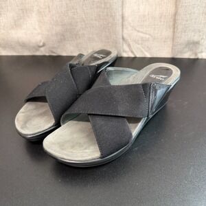 Dansko Wedge Slide Sandals Womens 7/37 Black Cross Straps Classic Comfort Casual